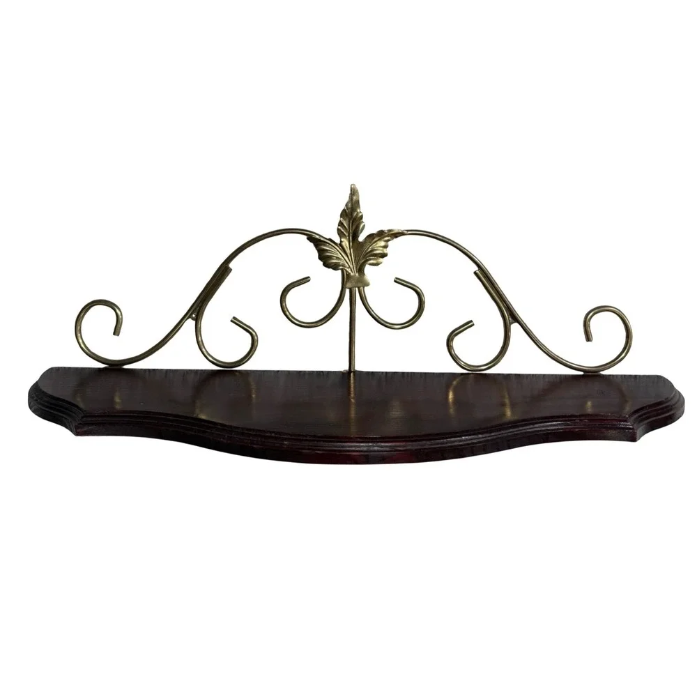 Vintage Home Interiors Wooden Brass Scroll Wall Shelf 23.5 Inch Traditional